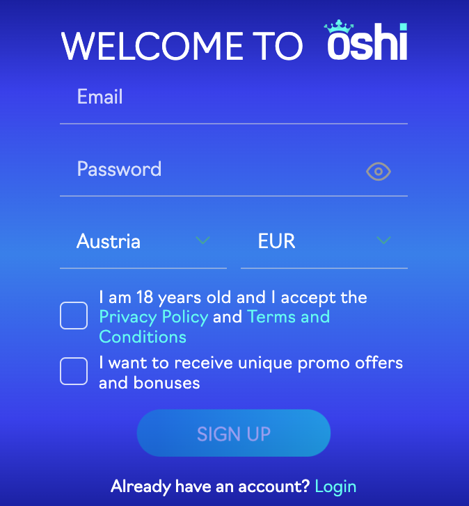log in to Oshi Casino Australia